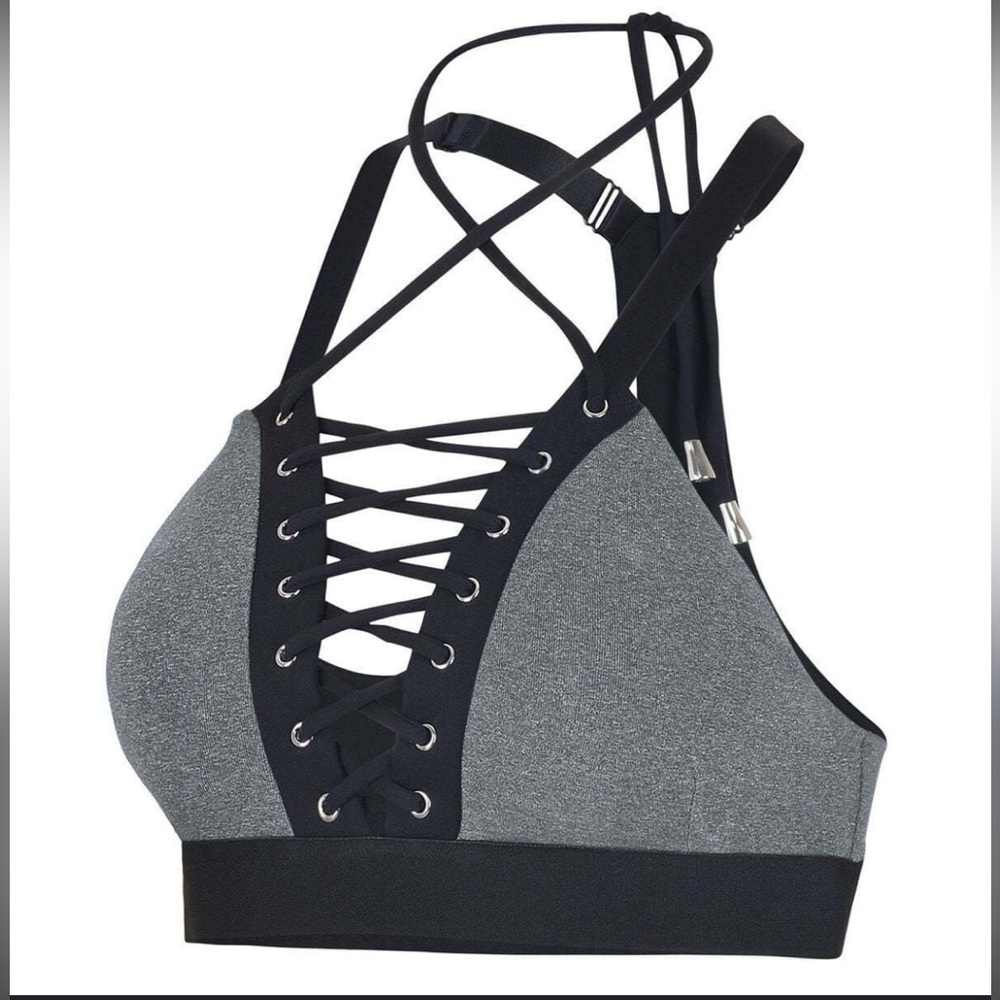 Bombshell sportswear lace up bra black and gray